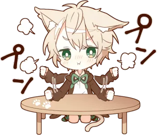 😤 Аниме, Кот, Кавай, Чиби, Милый, Манга, Мультфильм, Персонаж whatsapp sticker