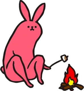 😀 Hase, Kaninchen, Lagerfeuer, Marshmallow, süß, Cartoon, rosa, Tiere whatsapp sticker