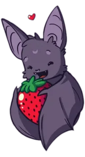 🍓 летучая мышь, клубника, милый, животное, мультфильм, сердце whatsapp sticker