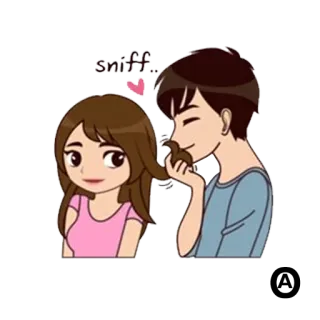😊 sniff.. amor, dibujos animados, pareja, romance, olfatear, pelo telegram sticker