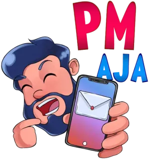 ☎️ PM AJA homem, desenho animado, barba, telefone, mensagem, MP, e-mail, conversa telegram sticker