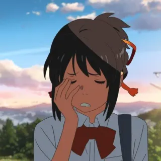 🍣 Mitsuha Miyamizu Your Name Anime, Fille, Pleurs, Uniforme scolaire, Mitsuha Miyamizu, Your Name telegram sticker