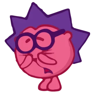 😣 cartoon, character, pink, purple, glasses, funny, expression telegram sticker