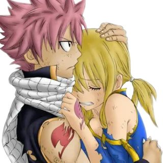 🤗 Natsu Dragneel, Lucy Heartfilia Fairy Tail anime, fairy tail, natsu, lucy, emotional, hug telegram sticker
