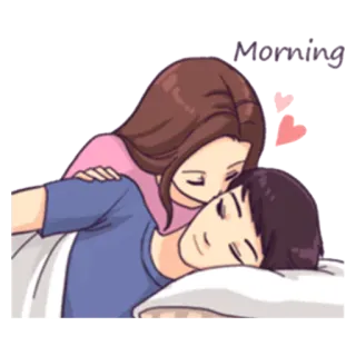 😘 Morning amore, coppia, mattina, sonno, cartone animato telegram sticker