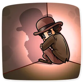 😰 Dibujo animado, Hombre, Triste, Sombrero, Esquina, Solo, Marrón whatsapp sticker