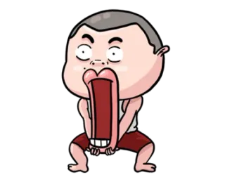 😮 dibujo animado, divertido, exagerado, personaje, en cuclillas, boca abierta whatsapp sticker