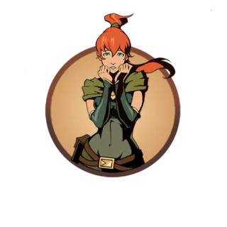 😣 character, female, cartoon, red hair, green outfit, fantasy telegram sticker