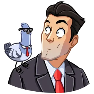 👀 мужчина, голубь, костюм, мультик, смешной, очки, галстук whatsapp sticker