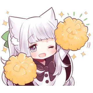 🎊 anime girl, cat girl, kawaii, cheerleader, sparkle, wink, cute, chibi telegram sticker