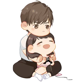 ❤️ casal, anime, chibi, desenho, amor, relacionamento, abraço whatsapp sticker