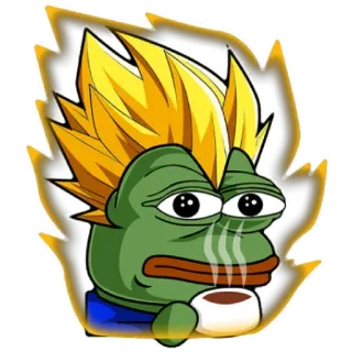 😁 Pepe the Frog pepe, frog, meme, coffee, tired, super saiyan telegram sticker