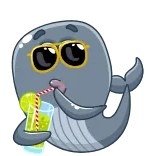 🤩 whale, cartoon, drink, glasses, cute, animal telegram sticker