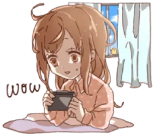 😱 wwww anime, cartoon, girl, playing, game, cute, kawaii, chibi telegram sticker