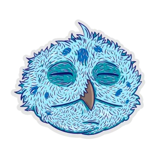 😔 eule, cartoon, aufkleber, blau, vogel, verschlafen telegram sticker