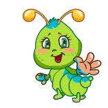 ✋ 毛毛虫, 卡通, 可爱, 昆虫, 绿色, 友善 whatsapp sticker