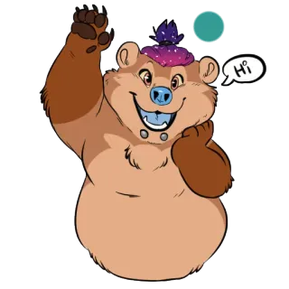 🖐 Hi urso, desenho animado, animal, acenando, amigável, oi telegram sticker