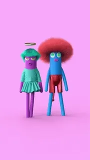 💃 Cartone animato, Personaggi, Arte, Arte digitale, Rendering 3D, Stilizzato, Divertente, Afro, Sfondo rosa telegram sticker