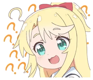 ❓ Anime, Dibujos animados, Signos de interrogación, Lindo, Rubia, Chica, Confundida, Expresión telegram sticker