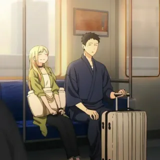 ❤️ Anime, Coppia, Treno, Seduto, Viaggio telegram sticker