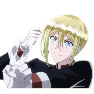 ✌ Anime, cheveux blonds, personnage, portrait, gants blancs whatsapp sticker