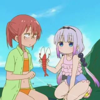 🍡 Kanna Kamui Miss Kobayashi's Dragon Maid Anime, Dragon, Kanna, Plage, Pêche, Homard telegram sticker