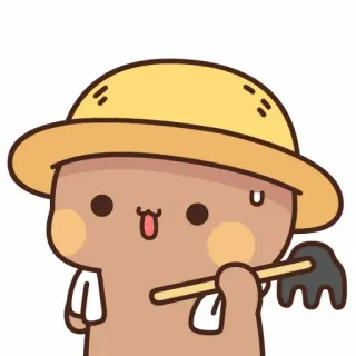 🍓 mono, dibujos animados, jardinería, sombrero, sudor, gracioso, lengua whatsapp sticker
