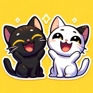 ☺️ cat, cute, animal, sticker, cartoon, kawaii, black cat, white cat telegram sticker