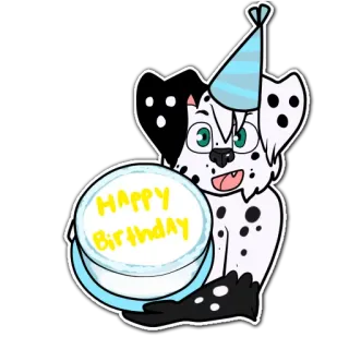 🎂 HAPPY BIRTHDAY perro, cachorro, dálmata, cumpleaños, tarta, fiesta, celebración, lindo whatsapp sticker