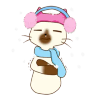 ❄️ gatto, gattino, inverno, paraorecchie, sciarpa, animale, cartone animato whatsapp sticker