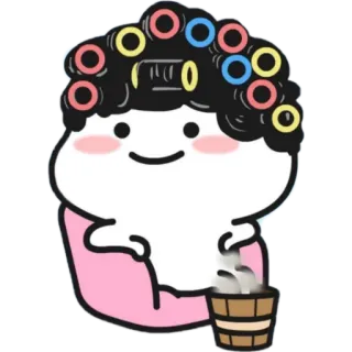 💇‍♀ cartoon, character, curlers, hair rollers, cute, person, bucket telegram sticker