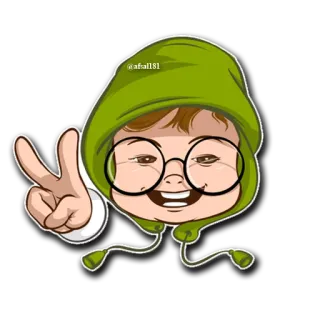 ✌ @afall81 desenho animado, personagem, óculos, moletom com capuz, sinal de paz telegram sticker