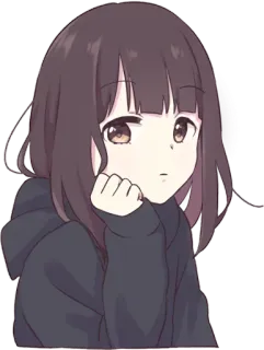 😒 Anime, Fille, Dessin animé, Mignon, Autocollant, Brune, Sweat à capuche, Femme telegram sticker