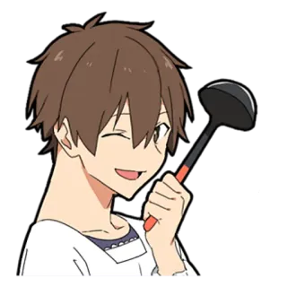 😃 Аниме, Персонаж, Мужчина, Половник, Готовка, Подмигивание telegram sticker