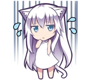 😓 Anime, Chibi, Chica, Nekomimi, Mono, Nervioso whatsapp sticker