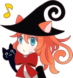 🎧 bruxa, gato, anime, kawaii, fofo, nota musical telegram sticker