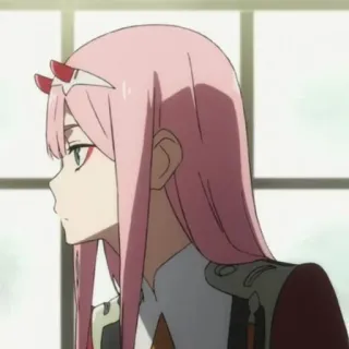 🕊 Zero Two Darling in the Franxx Anime, Zero Two, Cheveux roses, Darling in the Franxx, Cornes, Fille telegram sticker