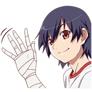 👋 Hitagi Senjougahara Bakemonogatari Anime, Personaggio, Sorriso, Ragazza, Benda telegram sticker