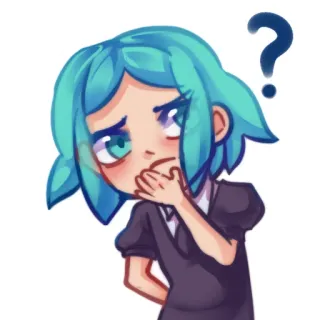 🤔 Anime, Cartoon, Vraag, Verward, Leuk, Personage, Blauw haar, Denken telegram sticker