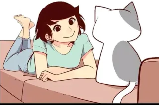 🐈 动漫, 女孩, 猫, 沙发, 放松, 可爱 whatsapp sticker