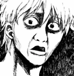 😨 impactado, angustiado, manga, blanco y negro whatsapp sticker