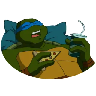 😫 Leonardo Teenage Mutant Ninja Turtles カメ, ピザ, 漫画, リラックス, アニメ telegram sticker