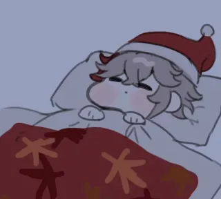 ☁️ Cartoon, Schlafend, Weihnachten, Weihnachtsmütze, Bett, Winter telegram sticker