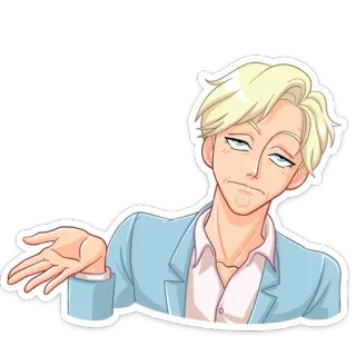 😐 nhân vật, hoạt hình, tóc vàng, người đàn ông, áo vest, bối rối whatsapp sticker