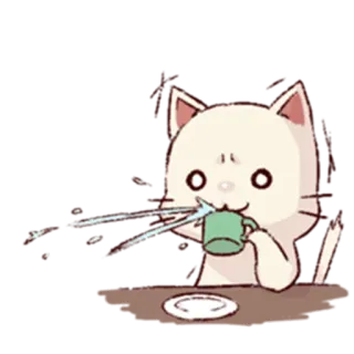 😟 kot, picie, rozlewanie, słodki, zwierzę, kreskówka, kawaii telegram sticker