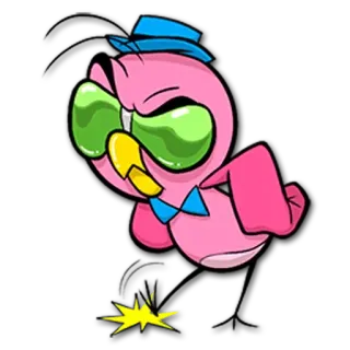 😠 Cartoon, Vogel, Rosa, Sonnenbrille, Hut, Fliege telegram sticker