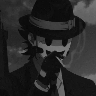 🖤 Animé, Homme masqué, Arme à feu, Fumeur, Chapeau, Costume telegram sticker