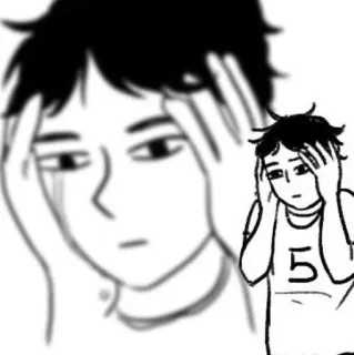 😌 Anime, Desenho animado, Pessoa, Triste, Chateado, Preto e branco telegram sticker