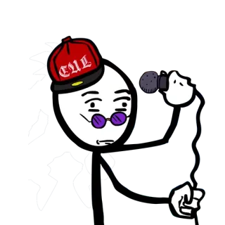 🎤 CUL orang lidi, rapper, mikrofon, topi, menyinggung, kartun telegram sticker