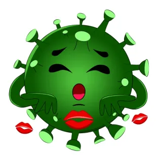 😘 新冠病毒, COVID-19, 病毒, 卡通, 脸, 嘴唇, 亲吻, 绿色 telegram sticker